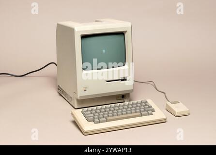 Pavia, Lombardy, Italy - October 12, 2024: Apple Macintosh 128k shown at Ctrl+Alt Museum, first model of the iconic Apple computer, launched January 2 Stock Photo