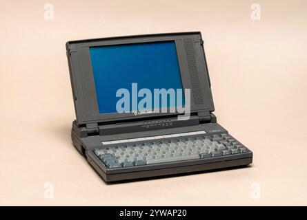 Pavia, Lombardy, Italy - October 12, 2024: Commodore C286-LT, PC IBM compatible laptop shown at Ctrl+Alt Museum. With a 20 MB hard disk, it had 32 sha Stock Photo