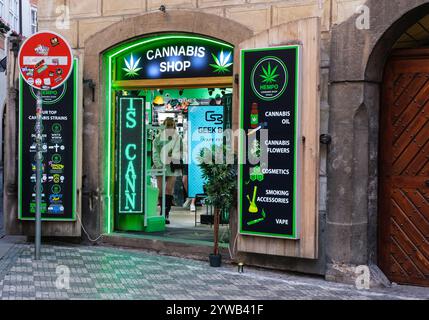 vape entsorgung Cannabis Shop, Prague, Czechia, Czech Republic Stock Photo