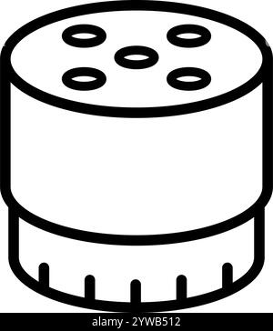 Car oil filter icon. Automobile filter liquid vector. Fuel inlet on one side, outlet on the other. Simple illustration isolated on white background. A Stock Vector