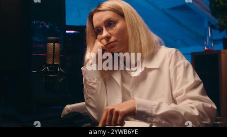 Tired lazy Caucasian businesswoman IT programmer typing keyboard code tech software sleepy exhausted female girl business woman sleep night home Stock Photo