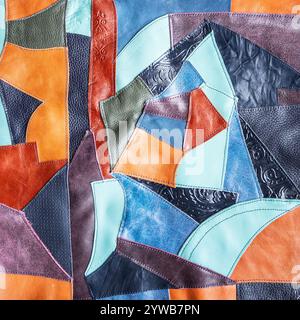 background from multi-colored leather patchwork close up Stock Photo