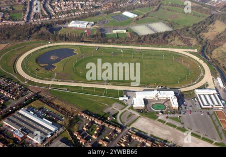 Aerial view of Dunstall Park racecourse in the City of Wolverhampton, West Midlands, England, Uk Stock Photo