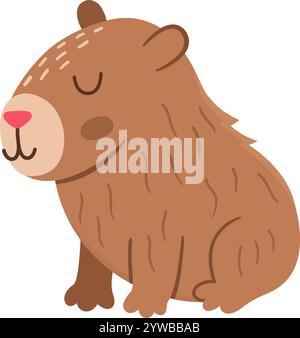 Vector capybara icon. Cute capibara sitting with closed eyes. Funny happy animal illustration isolated on white background. Comic trendy guinea pig cl Stock Vector