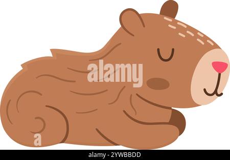 Vector capybara icon. Cute capibara sitting or lying with closed eyes. Funny happy animal illustration isolated on white background. Comic trendy guin Stock Vector