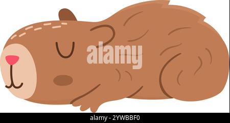 Vector capybara icon. Cute capibara sitting or lying with closed eyes. Funny happy animal illustration isolated on white background. Comic trendy guin Stock Vector