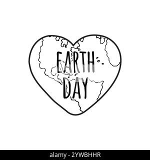 Vector hand drawn doodle sketch Earth day lettering text in heart shaped planet isolated on white background Stock Vector