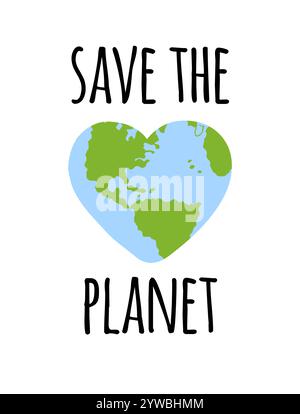 Save the Earth hand drawn lettering. Vector illustration in doodle ...