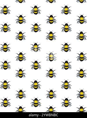Vector seamless pattern of hand drawn doodle sketch colored bumblebee bee isolated on white background Stock Vector