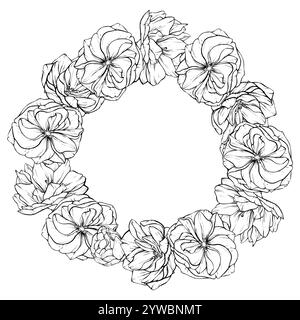 Wreath of flowers. Hand drawn floral frames with Sakura flowers. Vector hand drawn illustration of Cherry Blossoms for labels, card, wedding Stock Vector