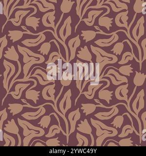 Brush strokes inky flowers brown seamless pattern Stock Vector