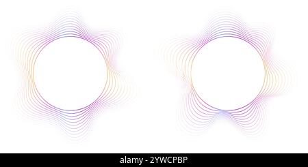 Round sound wave frames, circular lines pattern, radial curvy shapes, geometric concentric design. Stock Vector