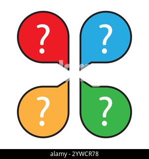 Question marks icon. Colorful speech bubbles. Concept inquiry symbol. Bright vector illustration. Stock Vector