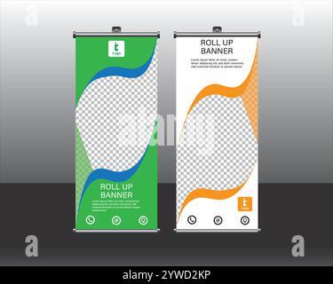 Roll up banner stand design template, modern roll up banner, vector illustration Stock Vector