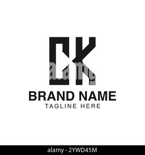 Monogram logo, Initial letters C, K, CK or KC, black color on white background Stock Vector