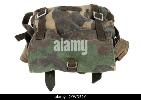 woodland camo small army bag isolated on white background Stock Photo