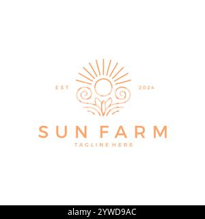 Sunrise Farm Logo Design. Sunshine Logo for agriculture Stock Vector