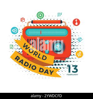 World Radio day Vector icon or symbol with flat vector illustration Stock Vector