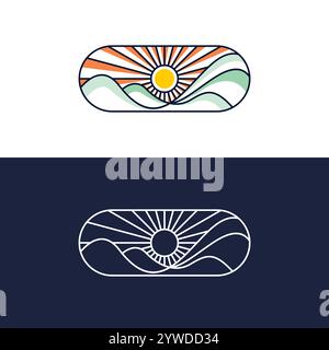 Mountain sun shine minimalist vector logo design. sun mountain abstract design Stock Vector