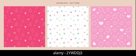 Heart seamless pattern valentine love set. Heart shape icon seamless pattern drawing outline with colorful wallpaper background for gift wrapping clip Stock Vector