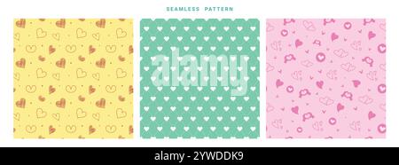 Love heart seamless pattern clipart. Brown, green and purple heart shape seamless drawing pattern for wallpaper, gift wrapping and scrapbooking Stock Vector
