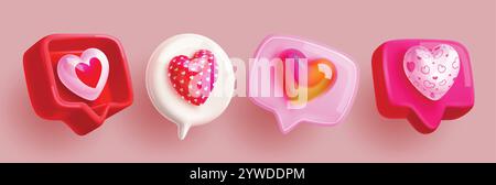 Heart icon clipart speech bubble set. Speech bubble clip art with heart love shape elements for social media message, chat, comment and notification Stock Vector