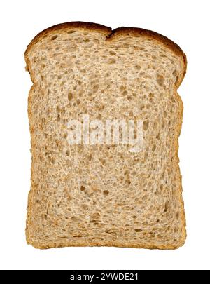 Single slice of  high fibre brown wholemeal bread isolated on a white background Stock Photo