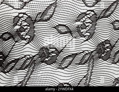 Black nylon flower pattern elasticated micro mesh fabric texture background Stock Photo