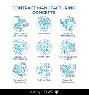 Contract manufacturing light blue concept icons Stock Vector