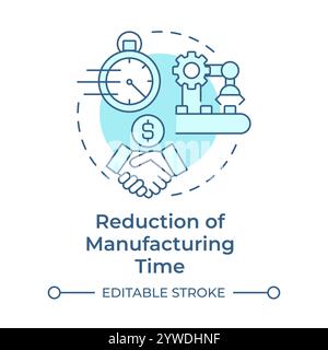 Reduction of manufacturing time light blue concept icon Stock Vector