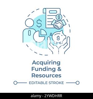 Acquiring funding and resources light blue concept icon Stock Vector