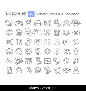 Robotic process automation linear icons set Stock Vector