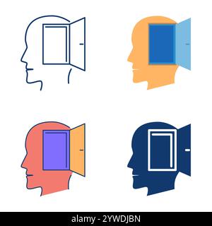 Open mind icon set in flat and line style. Vector illustration Stock Vector