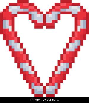 Pixel art candy cane forming a heart shape. Pixel design embroidery Stock Vector