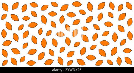 Seamless pattern of orange leaves with black outline on white or transparent background. Minimalistic nature-inspired design for wallpaper or fabric Stock Vector
