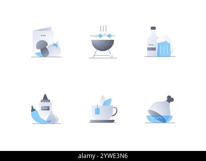 Barbecue food and drinks - flat design style icons set Stock Vector