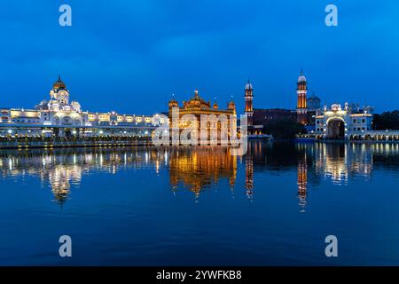 View over the Golden Temple at the twilight in Amritsar, Punjab, India Stock Photo