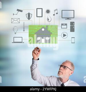 Home automation concept drawn by a businessman Stock Photo