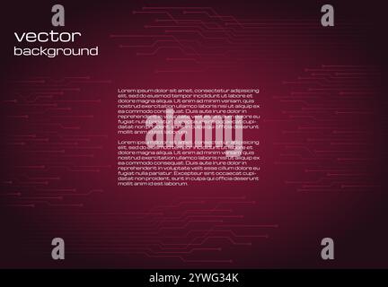 Abstract technological dark red background with elements of the microchip. Circuit board background texture. Vector illustration. Stock Vector
