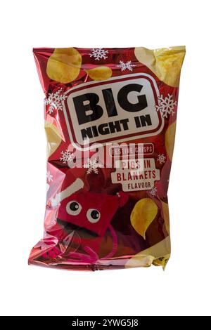 packet of Big Night In festive crisps Pigs in Blankets flavour crisps isolated on white background - ready for Christmas Stock Photo