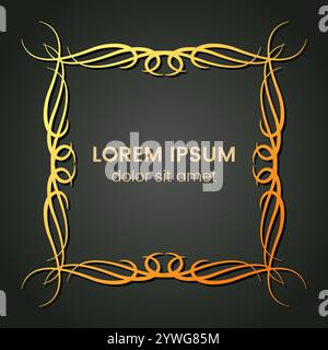 A square golden monogram element on a dark background. Vector illustration. Stock Vector