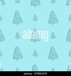 Seamless pattern with hand drawn Christmas trees. Sketched firs.  Winter holiday doodle elements. Vector illustration Stock Vector