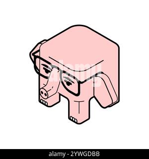 Elephant cube. Isometric elephant. Geometric cute animal. Stock Vector