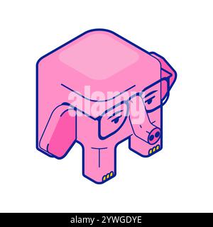 Elephant cube. Isometric elephant. Geometric cute animal. Stock Vector