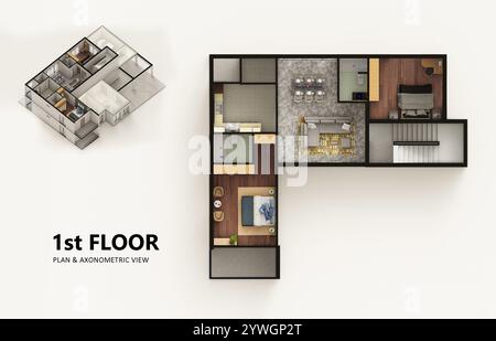 Small compact apartment isometric view 3d render Stock Photo - Alamy