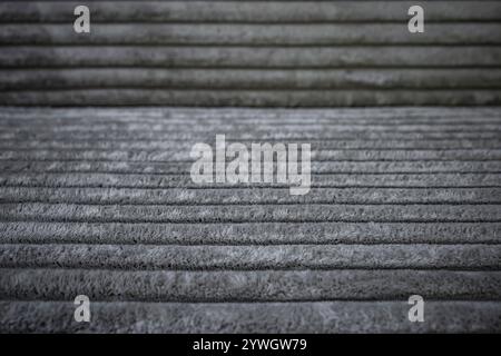 Velvet corduroy upholstery with thick fibers, horizontal lines backdrop, abstract texture Stock Photo