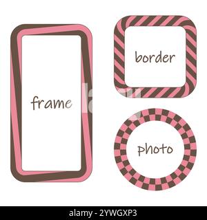 Decorative geometric ornament frame set. Square, circle, rectangle shapes background. Mocha coffee, pink color palette, empty text space, modern Stock Vector