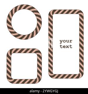 Decorative geometric ornament frame set. Square, circle, rectangle shapes background. Mocha coffee tones colour palette, empty text space, modern Stock Vector