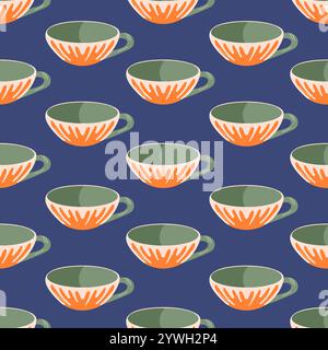 Teacups seamless repeat pattern in flat style. Perfect for fabric, gift wrap, wallpaper or project with a fun and vibrant theme. Stock Vector