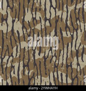 The oak bark seamless camouflage pattern combines the natural grunge rugged texture of oak tree bark with the practical design of a camouflage print. Stock Vector